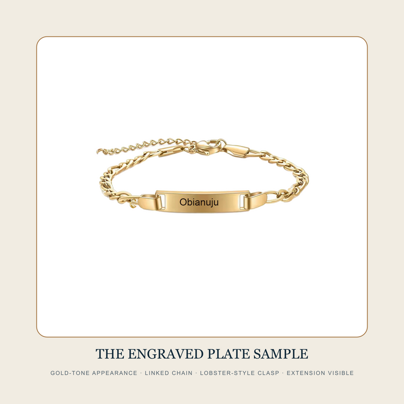 The Two Inscribed Plates engraved gold-tone ID bracelet source sample without an added charm
