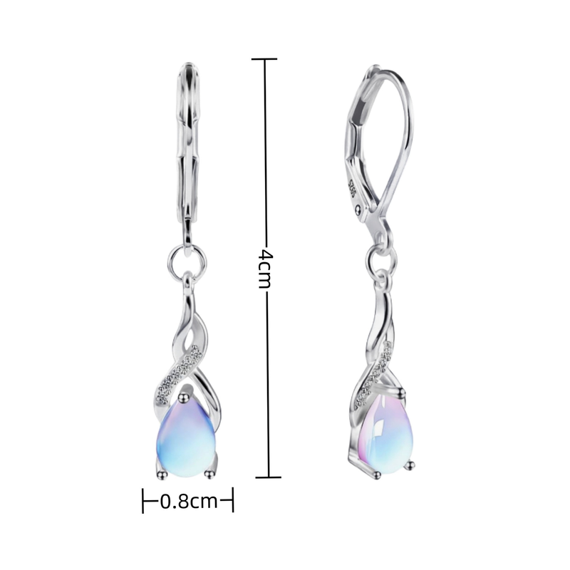 Supplier size reference showing front and side views of The Moonfall earrings