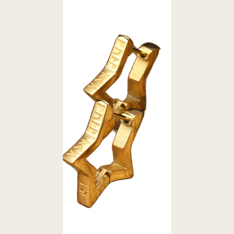 Matching gold-tone pair of The Pentacle angular star-shaped hinged hoop earrings