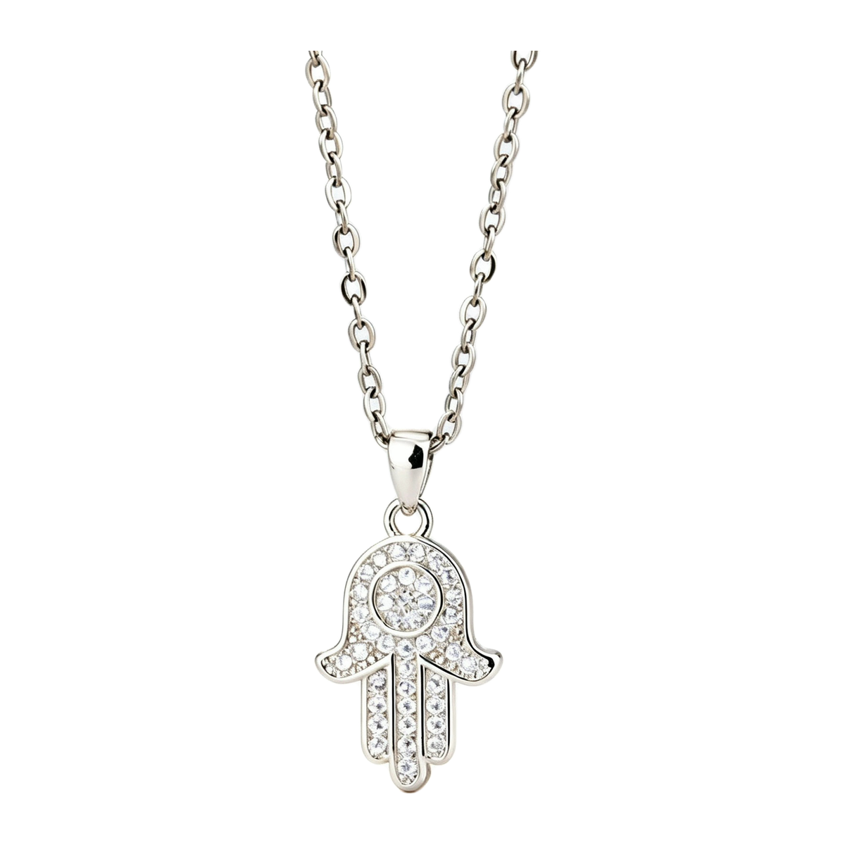 The Gilded Palm pavé-look hand pendant necklace in White Gold color