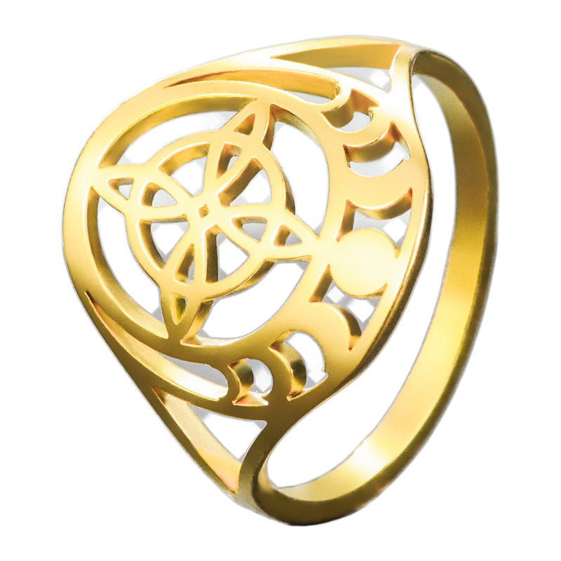 The Witch Knot interlaced four-petal moon phase ring in Gold color