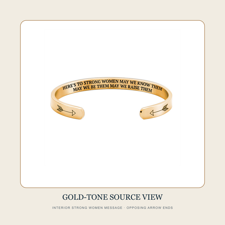 Source product view of The Raised Line gold-tone arrow-end engraved message open cuff