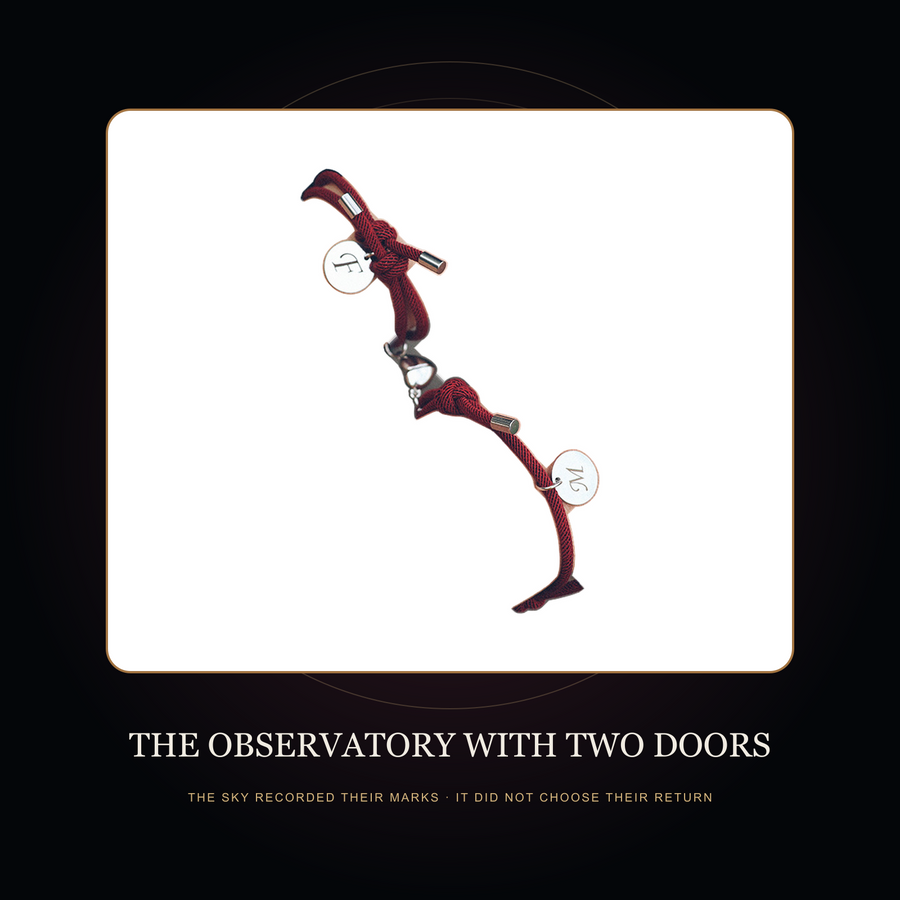 Two Names Below One Sky bracelet pair in the fictional Observatory with Two Doors Night Archive scene
