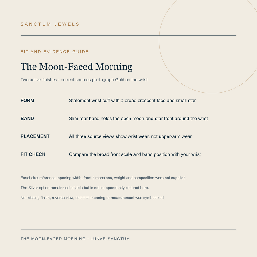 The Moon-Faced Morning wrist cuff fit and available evidence guide in English