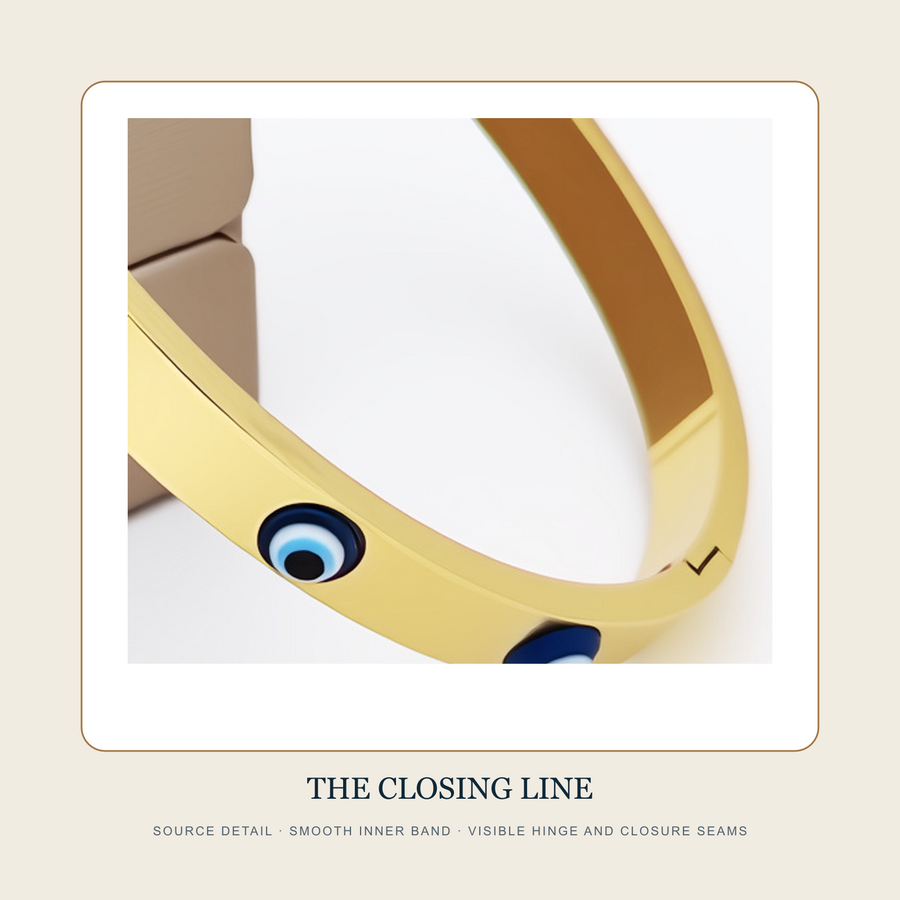 Source detail of The Returning Gaze smooth inner band and visible hinge and closure seams