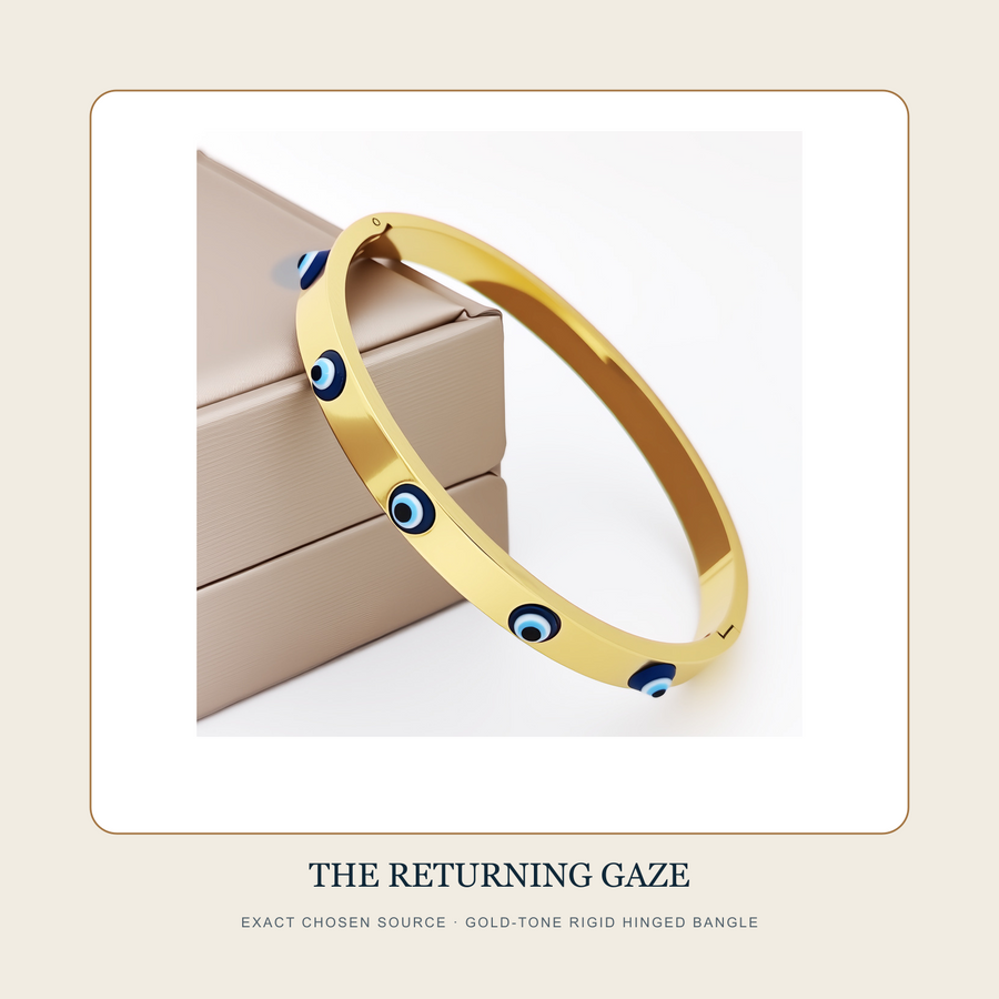 The Returning Gaze exact gold-tone multi-eye hinged bangle from the retained chosen source
