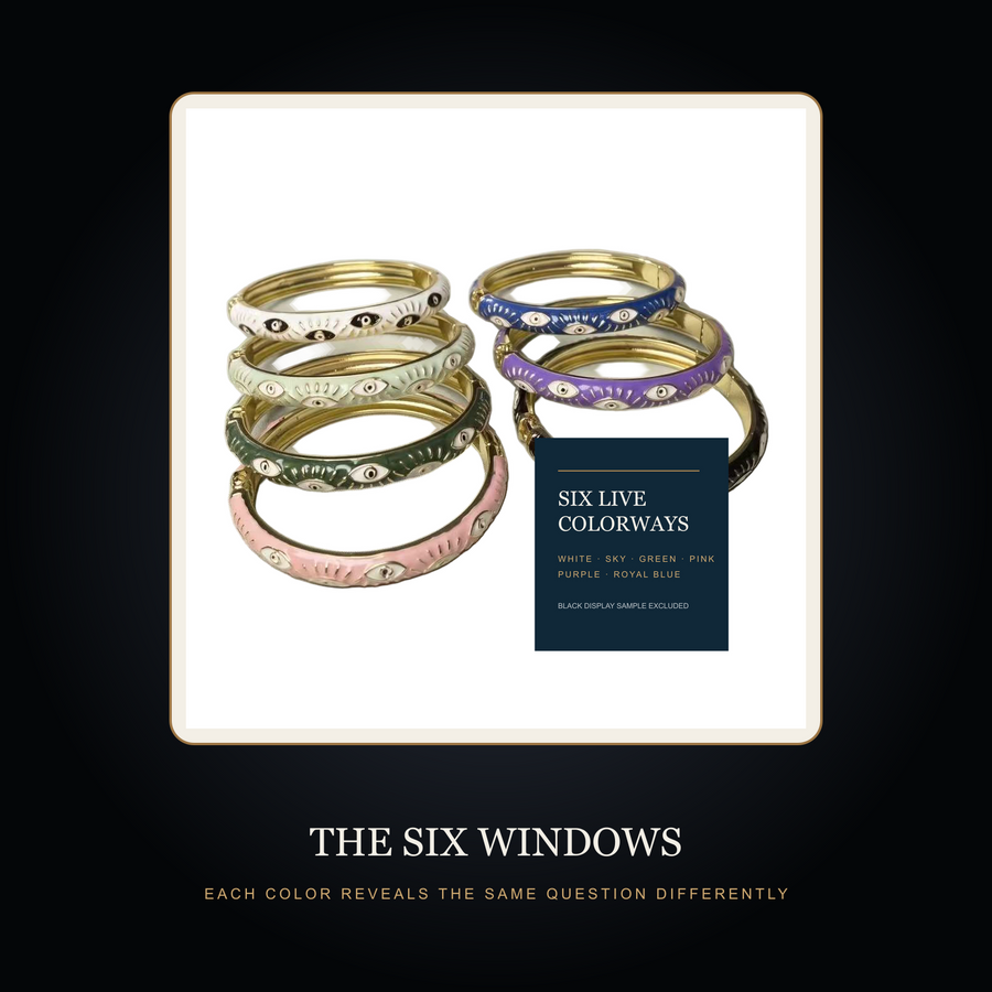 The Enamel Eye bangles in the fictional Six Windows story scene