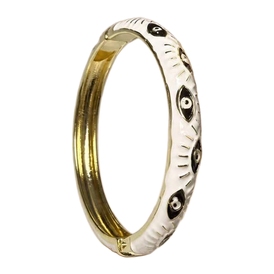 White-Black colorway of The Enamel Eye closed hinged bangle