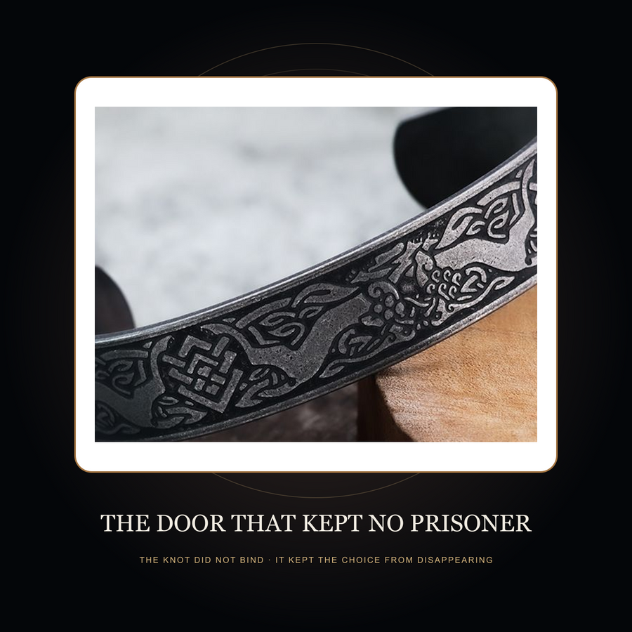 The Returning Knot cuff in the fictional Door That Kept No Prisoner story scene