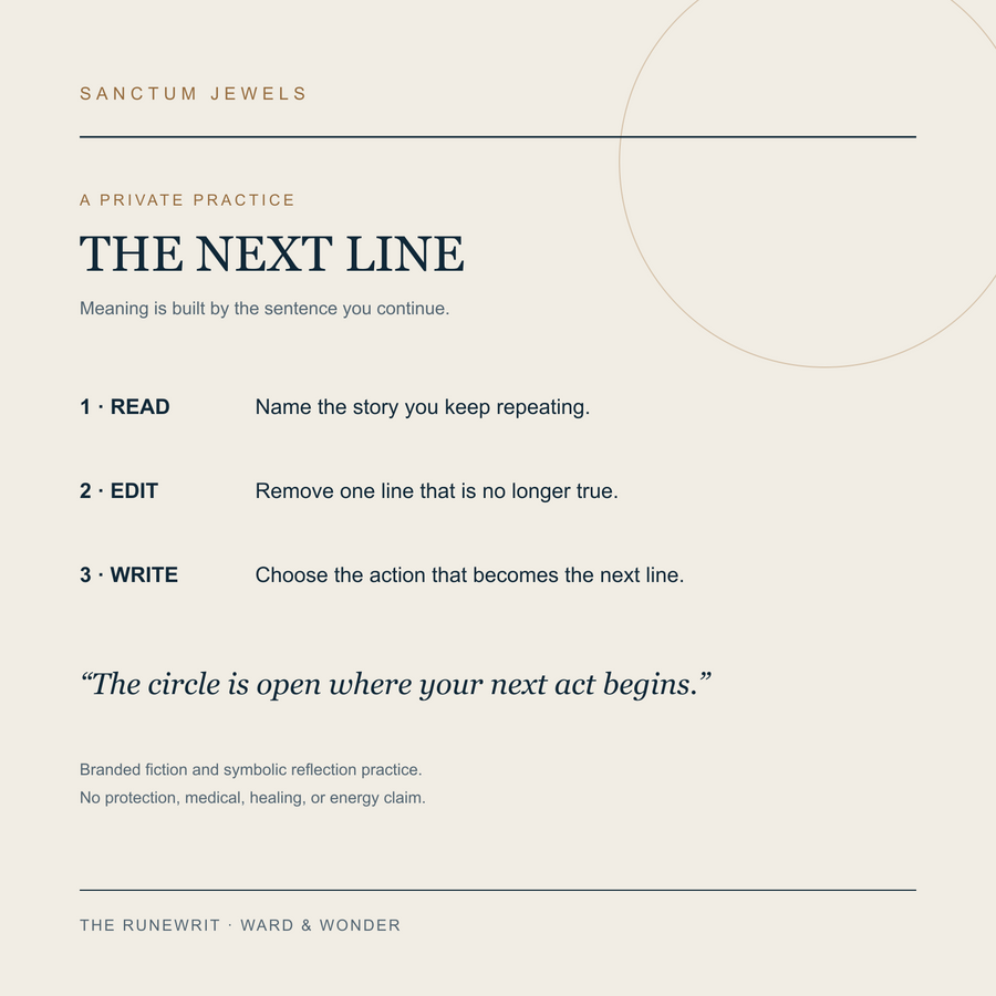 The Runewrit Next Line symbolic reflection practice card in English