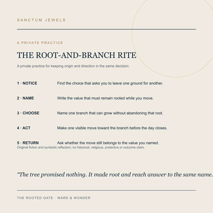 The Rooted Gate symbolic Root-and-Branch private practice card in English