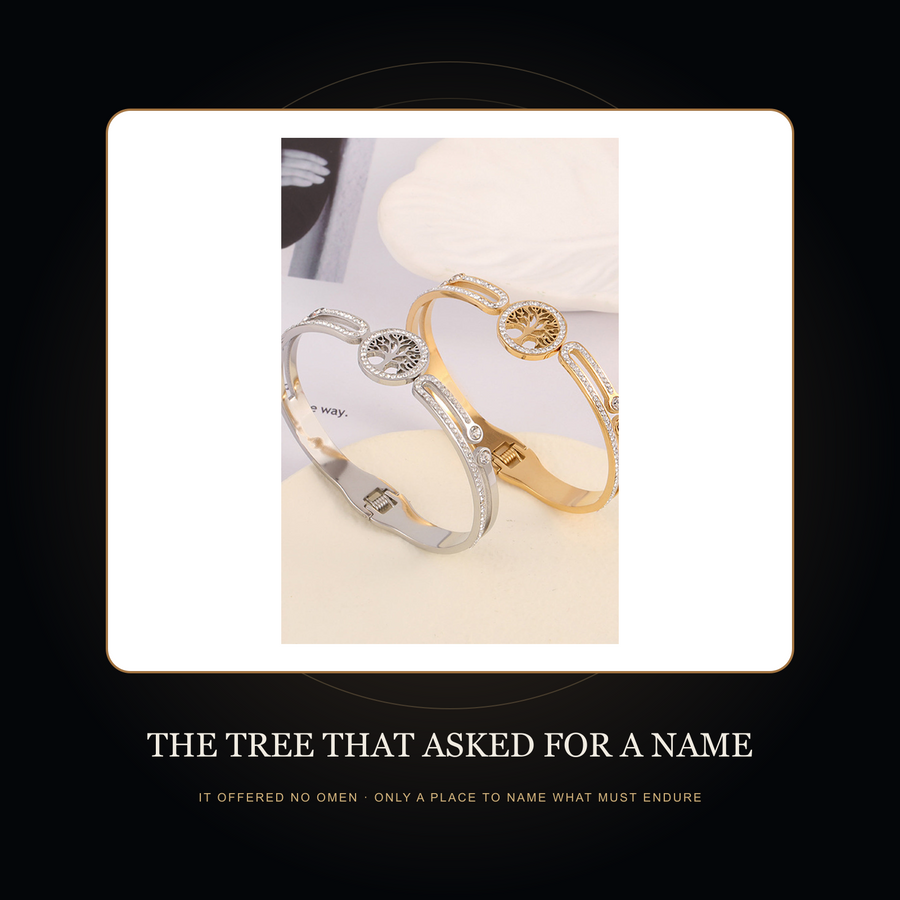 The Rooted Gate Gold and Steel bangles in the fictional Tree That Asked for a Name story scene