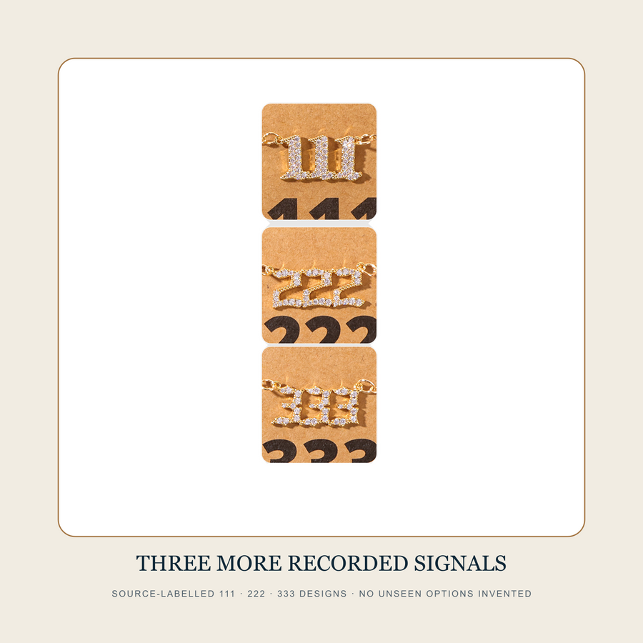 Source-labelled 111, 222 and 333 repeating-number bracelet designs