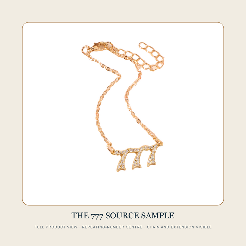 The Four Recorded Signals 777 repeating-number bracelet source sample on white