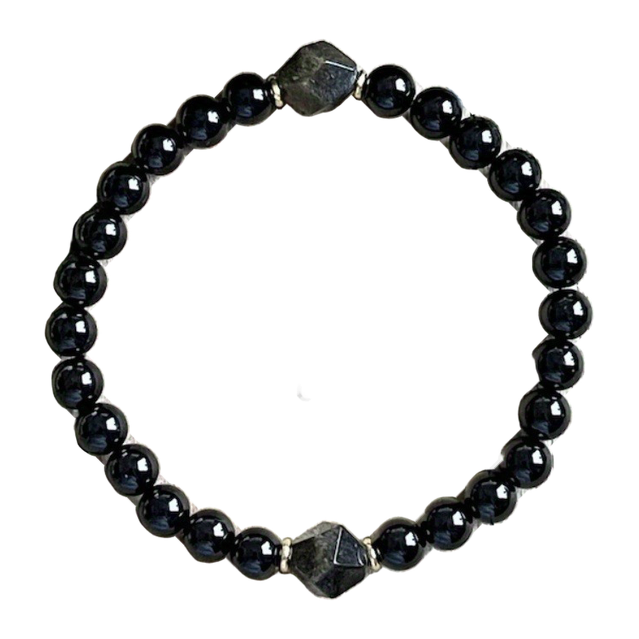 Full circle view of The Starfield glossy dark-bead bracelet