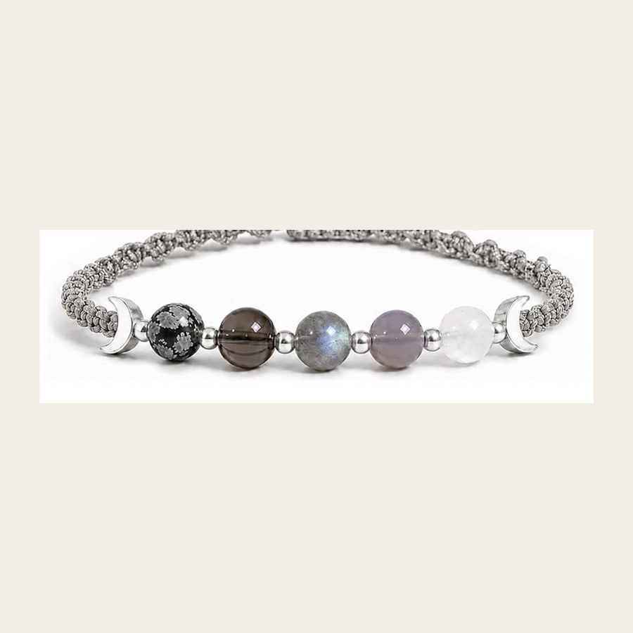 Moonstone Gray option for The Five Moons adjustable five-bead cord bracelet