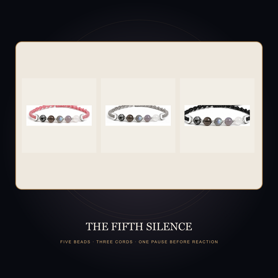 The Fifth Silence branded story scene showing three Five Moons cord colors