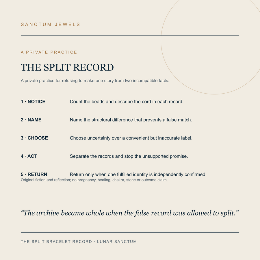 The Split Bracelet Record symbolic Split Record private practice card in English
