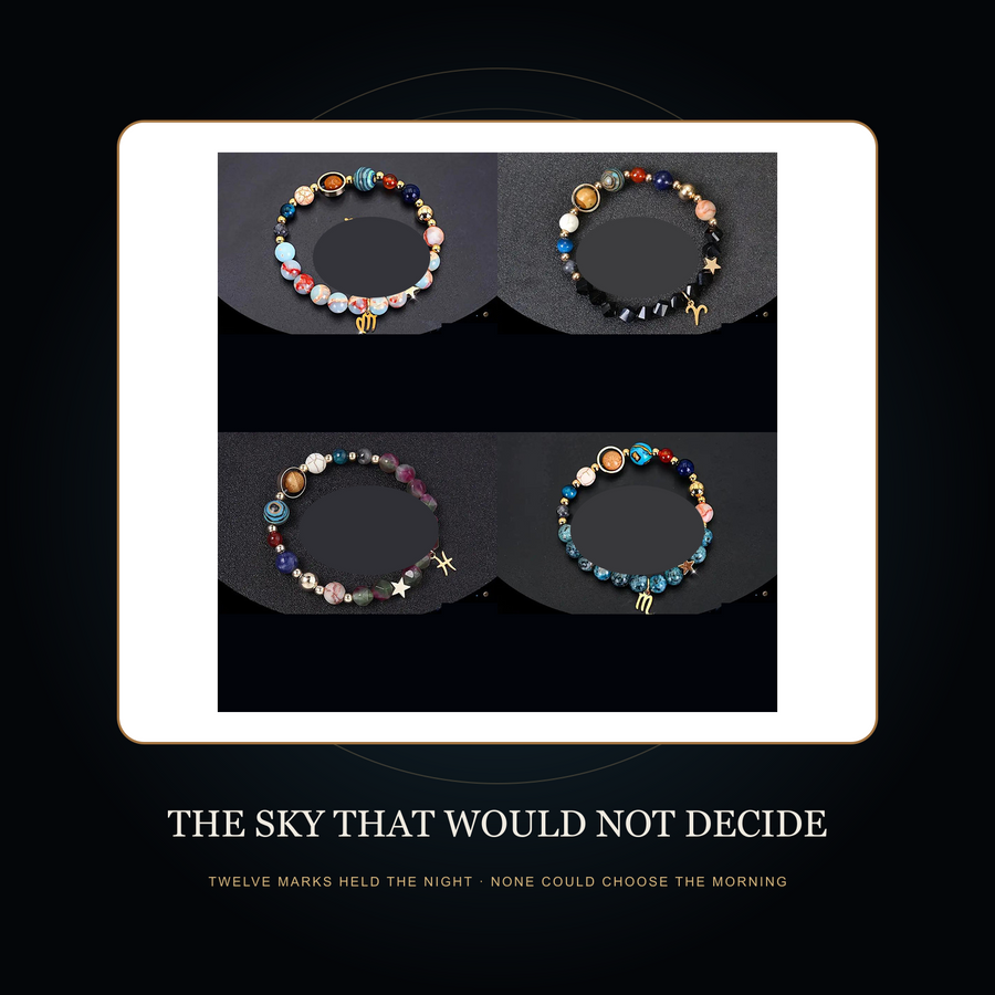 The Twelve Quiet Skies bracelet comparison in the fictional Sky That Would Not Decide scene