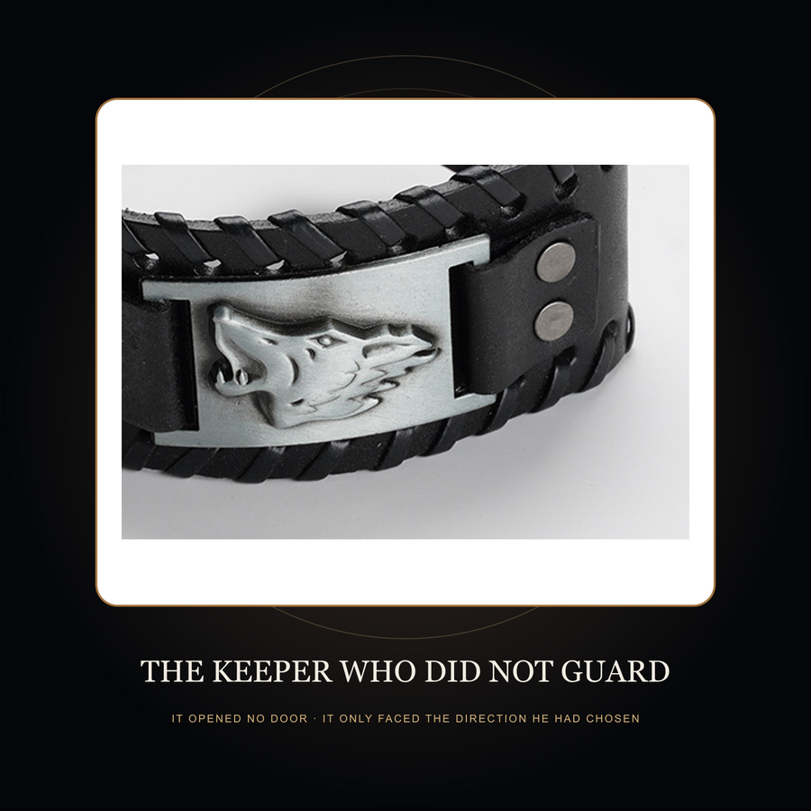 Wolf-head plaque detail in the fictional Keeper Who Did Not Guard story scene