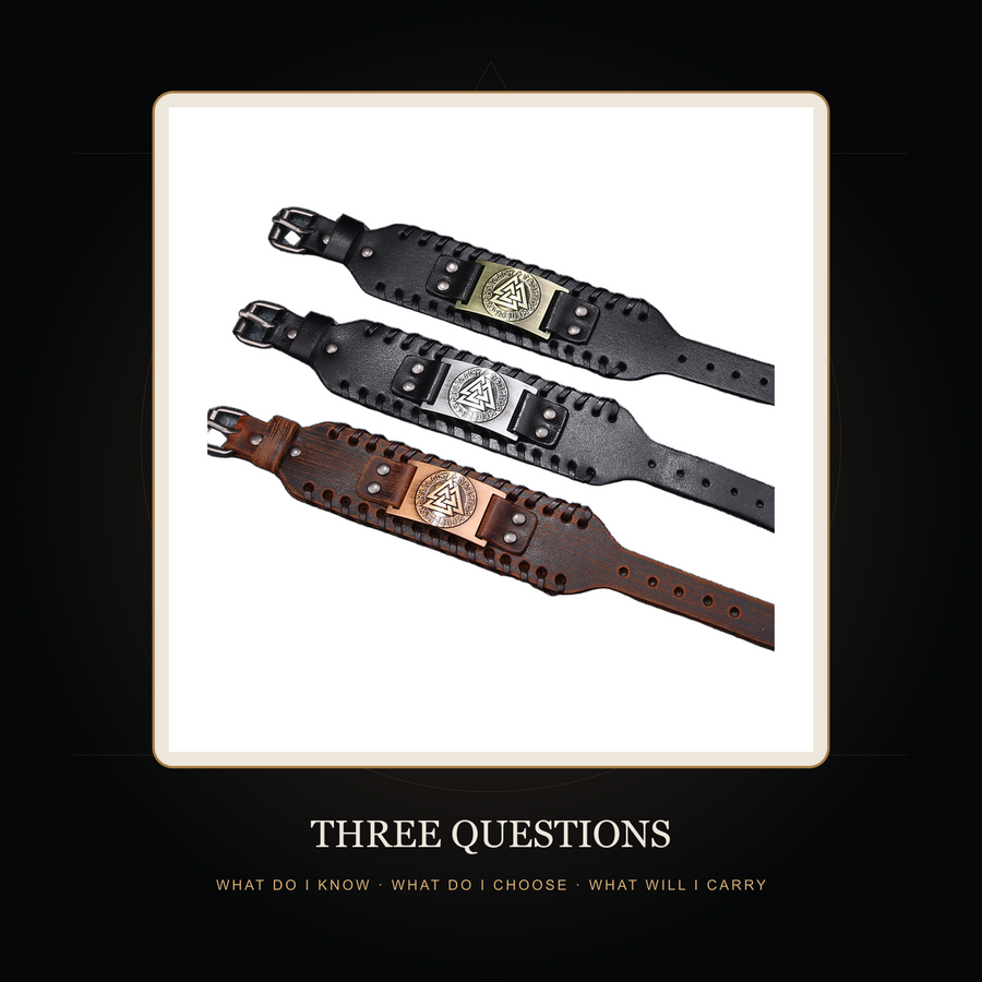 The Three Questions branded story scene showing three Runemark finishes
