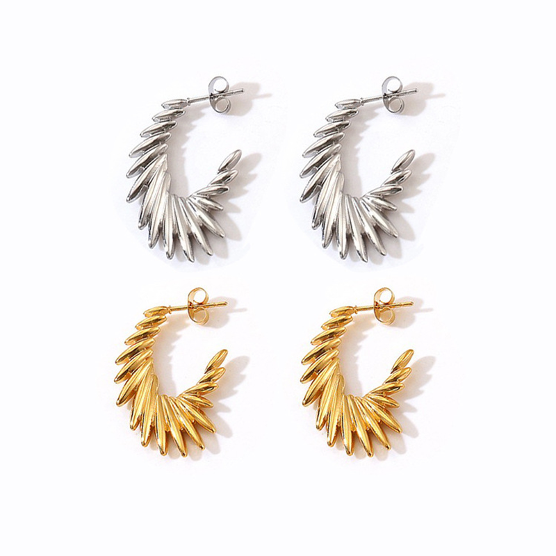 Steel-tone and gold-tone matching pairs of The Seraph Wing open C-hoop earrings