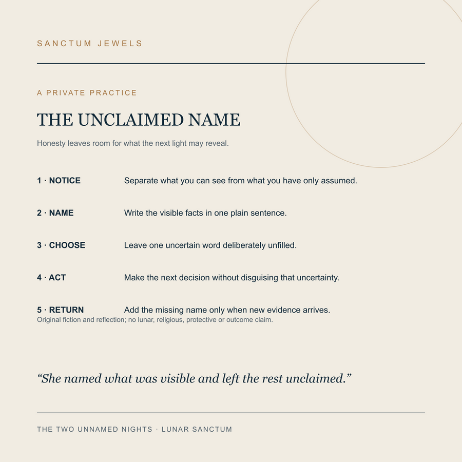 The Two Unnamed Nights symbolic Unclaimed Name private practice card in English