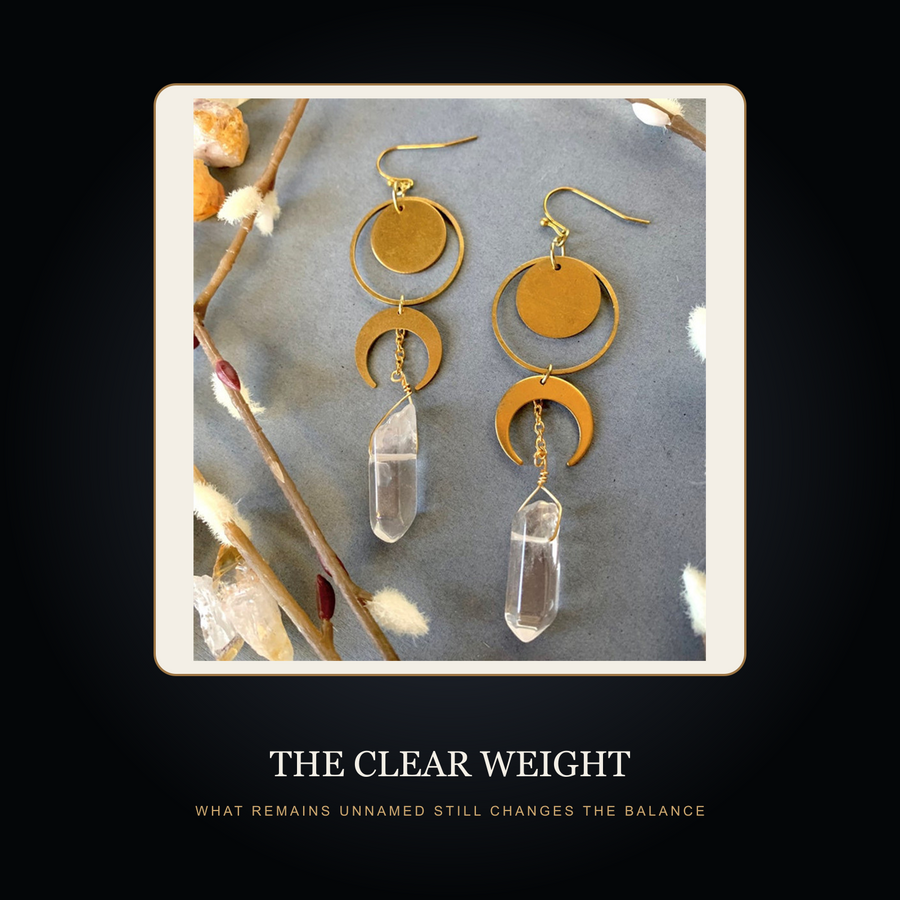 The Crystal Crescent earrings in the fictional Clear Weight story scene
