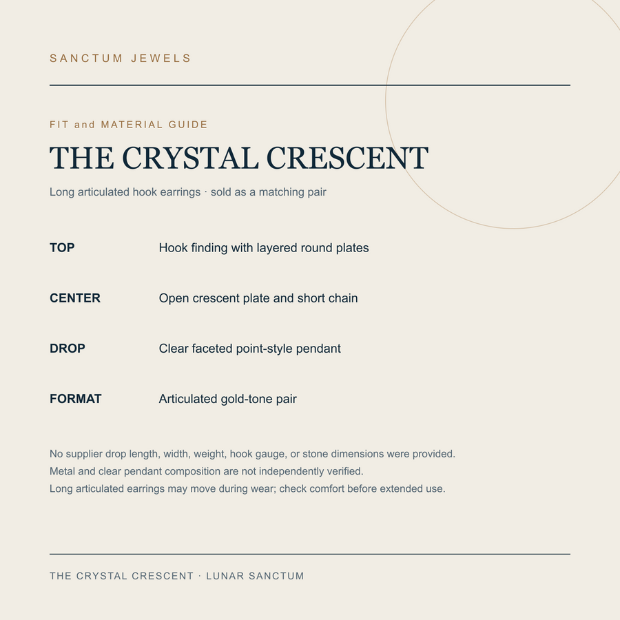 The Crystal Crescent fit and material guide in English