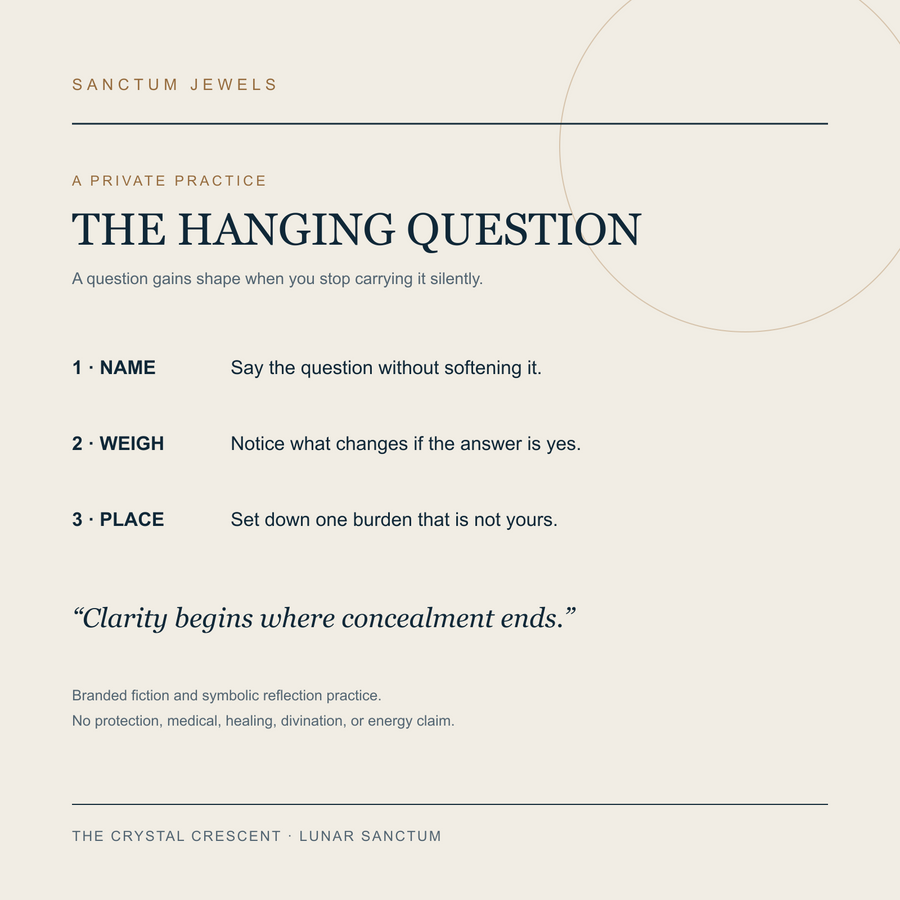 The Crystal Crescent Hanging Question symbolic reflection card in English