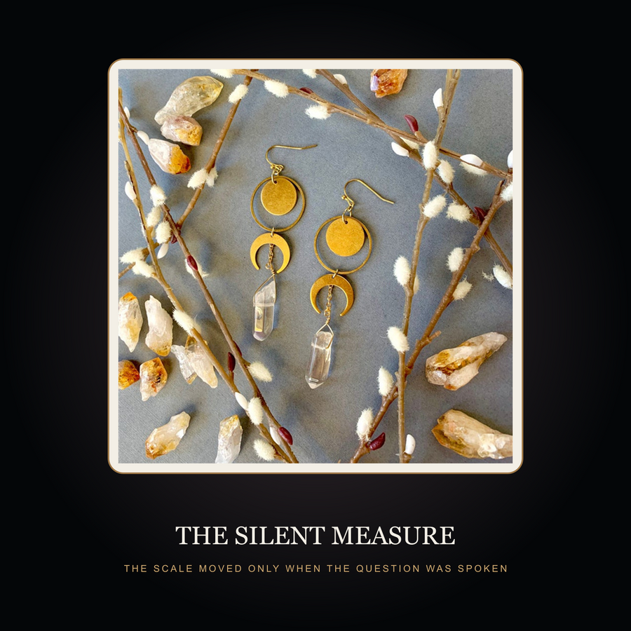 The Crystal Crescent earrings in the fictional Silent Measure story scene