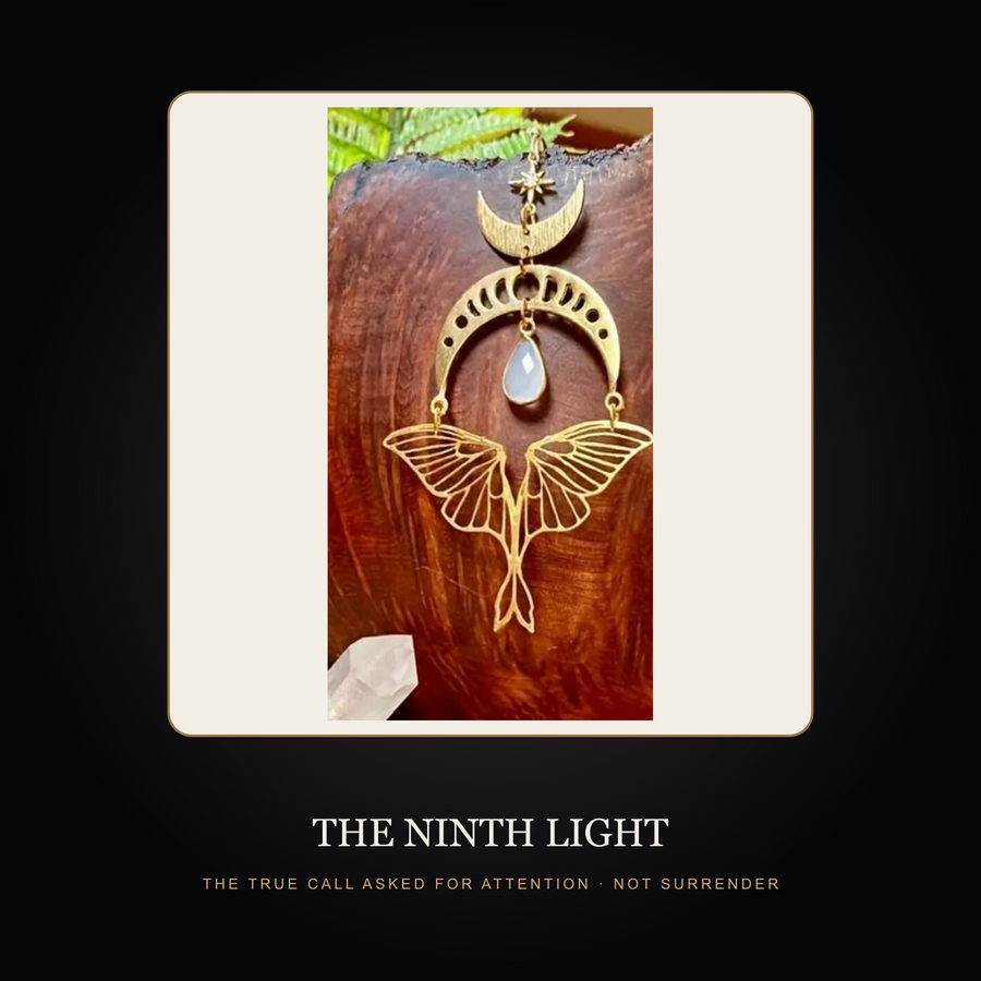 Single Moonmoth earring in the fictional Ninth Light story scene