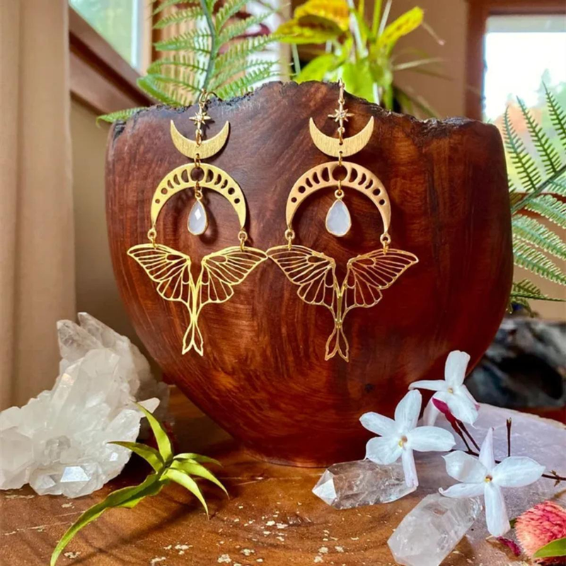 Matching pair of The Moonmoth articulated celestial drop earrings