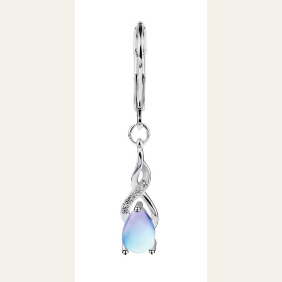 Front detail of The Moonfall silver-tone rainbow-sheen teardrop earring