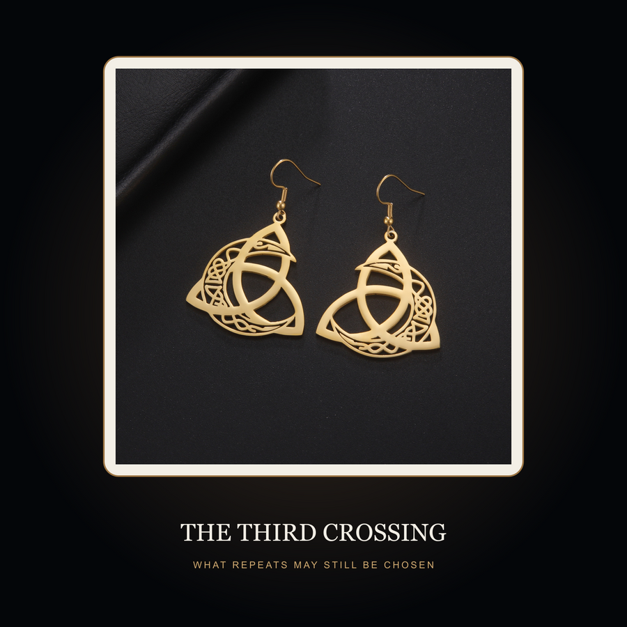 The Moonknot earrings in the fictional Third Crossing story scene