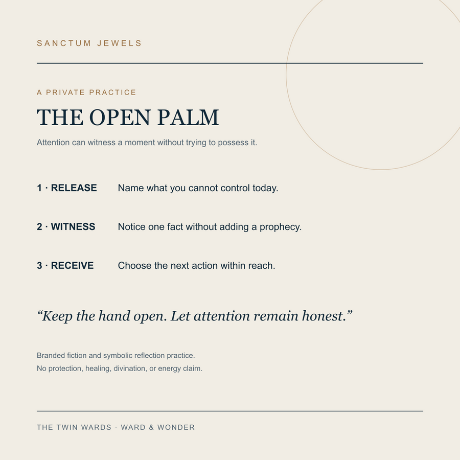 The Twin Wards Open Palm symbolic reflection card in English