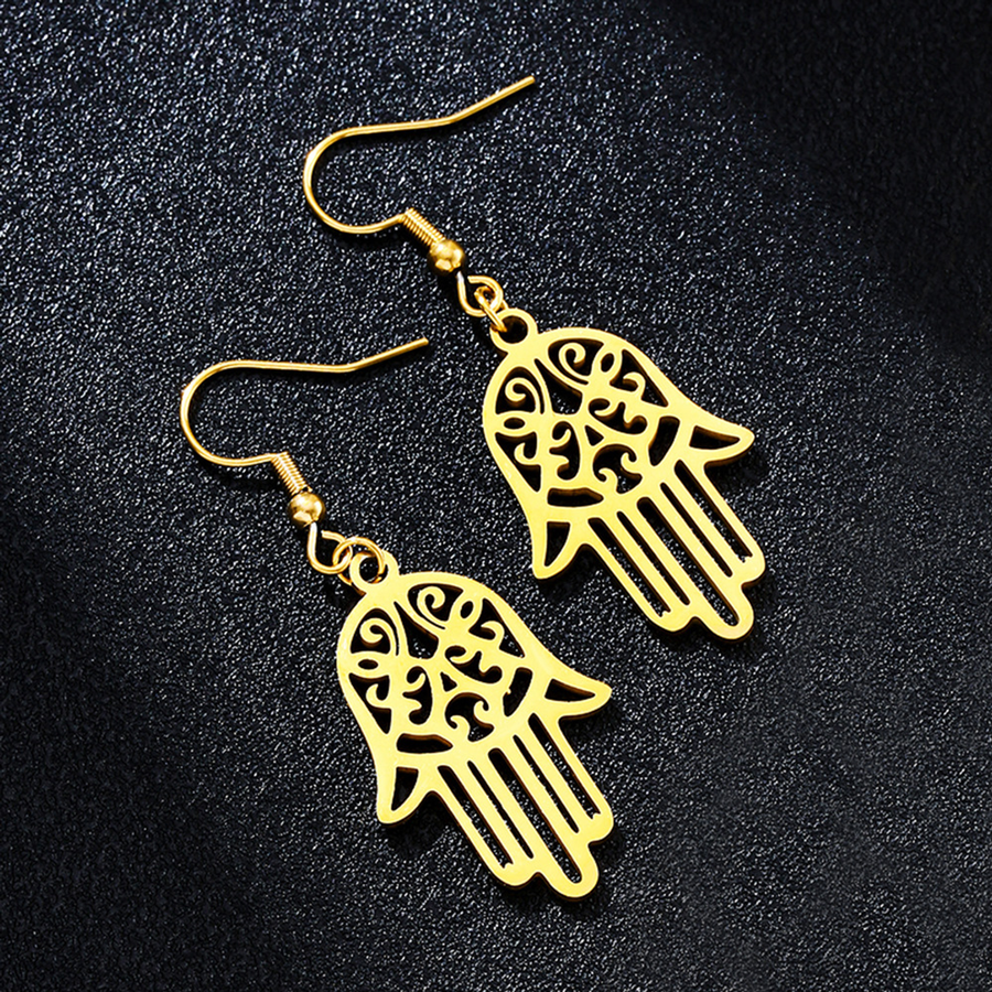 Matching pair of The Guarding Palm gold-tone openwork earrings
