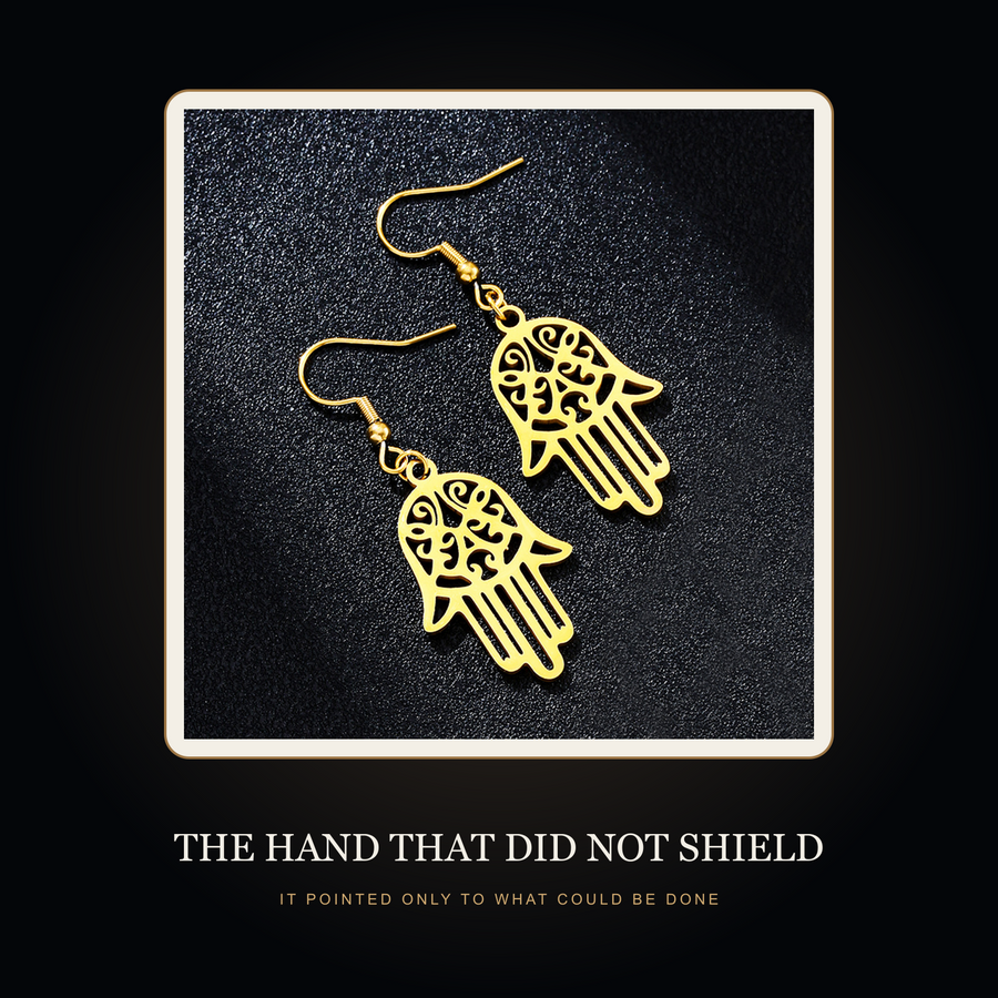 The Guarding Palm earrings in the fictional Hand That Did Not Shield story scene