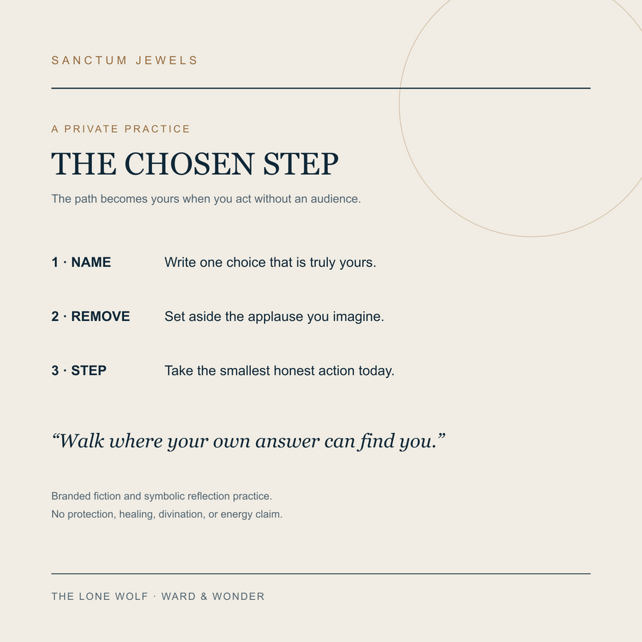 The Lone Wolf Chosen Step symbolic reflection card in English