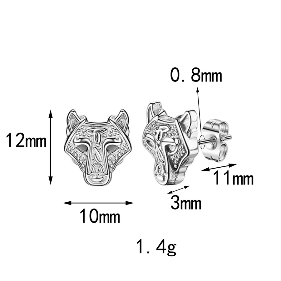 Supplier-provided dimensions for The Lone Wolf wolf-head-style stud earrings