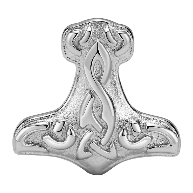 Front detail of The Battle Axe steel-tone axe-shaped stud earring