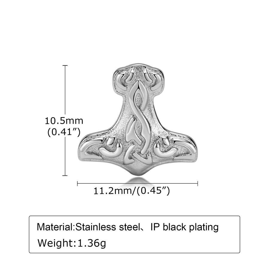Supplier dimensions and material label for The Battle Axe stud earrings