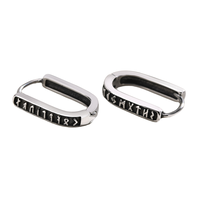 Matching pair of The Runeloop steel-tone U-shaped hinged hoop earrings