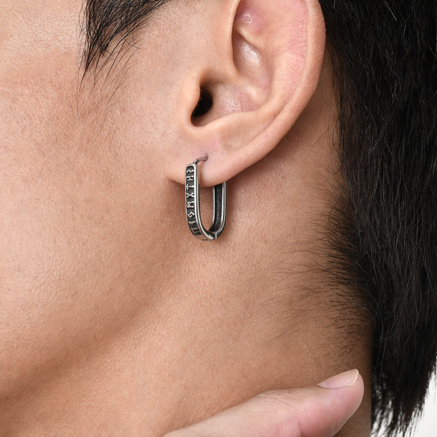 The Runeloop U-shaped hinged hoop shown at verified worn scale
