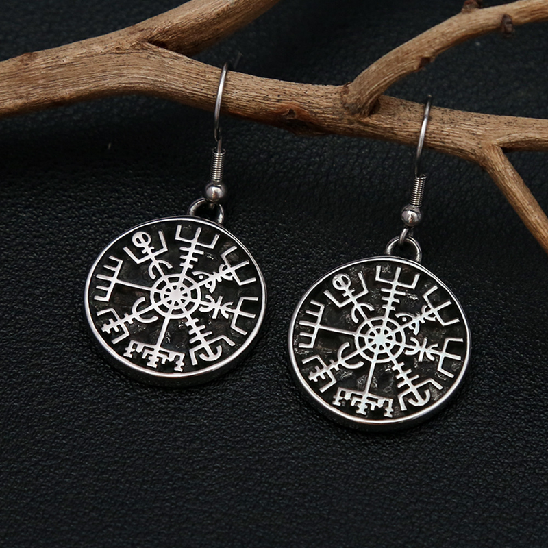 Front pair of The Northmark antique steel-tone radial medallion earrings