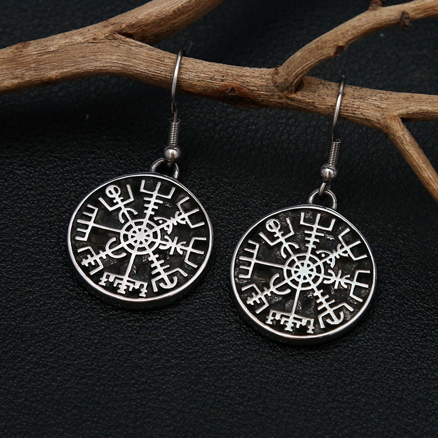 Front pair of The Northmark antique steel-tone radial medallion earrings