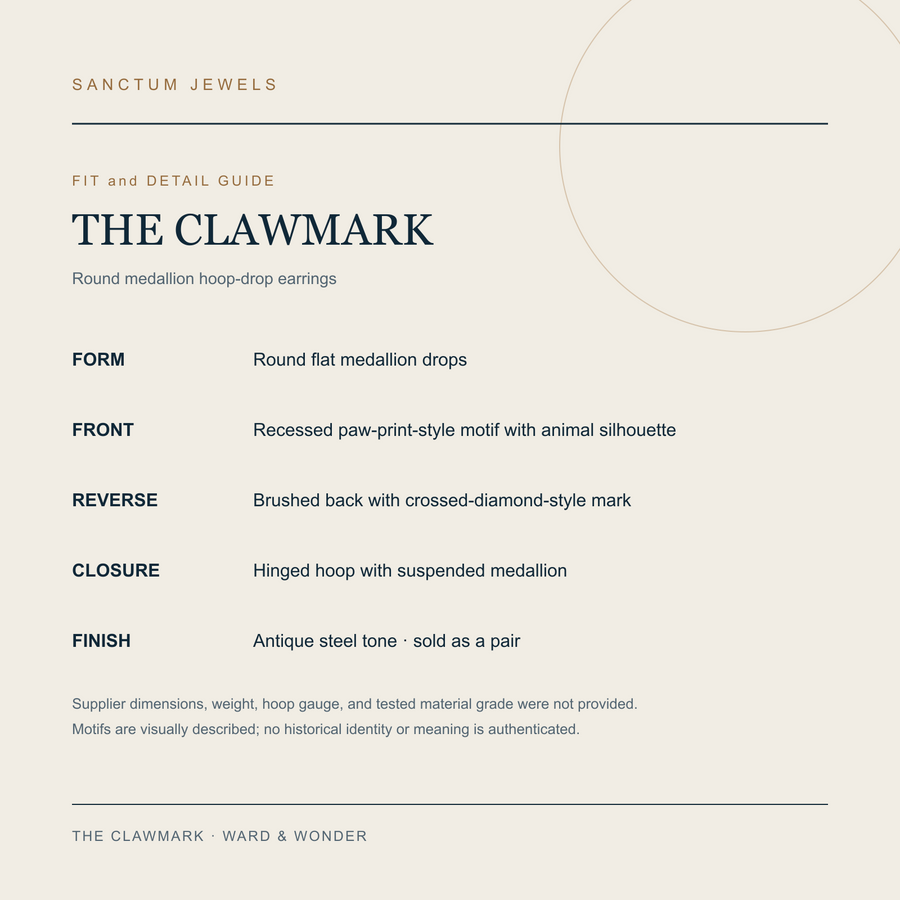 English fit and detail guide for The Clawmark hoop-drop earrings