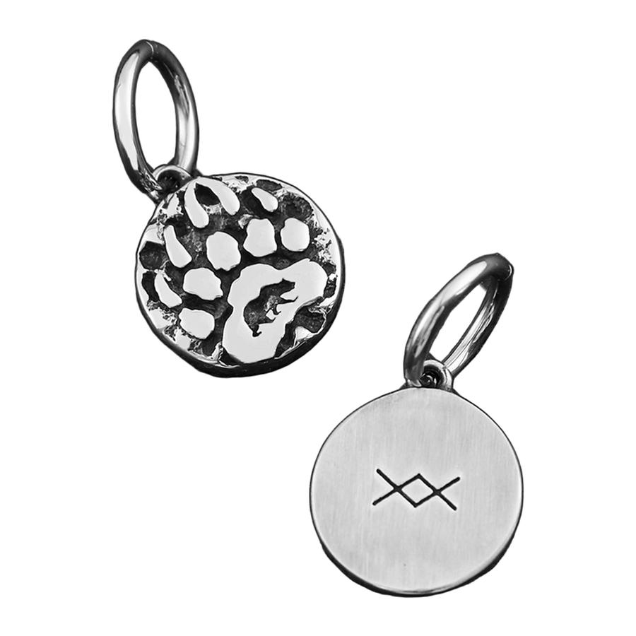Front and brushed reverse views of The Clawmark medallion earrings