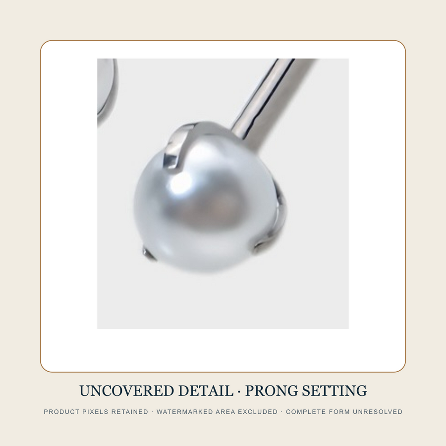 Clean close detail of the pearl-like top and multi-prong setting with the watermarked area excluded