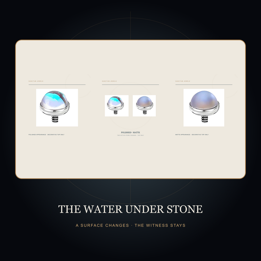 The Moonwell — 5 mm Two-Finish Decorative Jewelry Top — the water under stone
